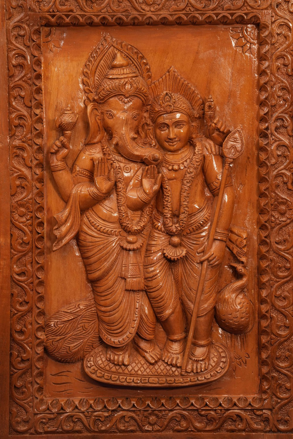 Image of Wooden Goddess Ganesh/Kartik Panel